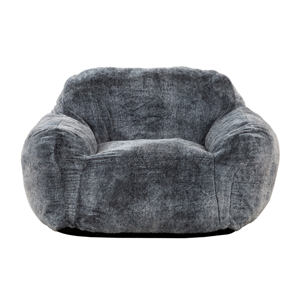 Benjara 45 Inch Bean Bag Chair, Memory Foam, Faux Rabbit Fur, Grayish Blue