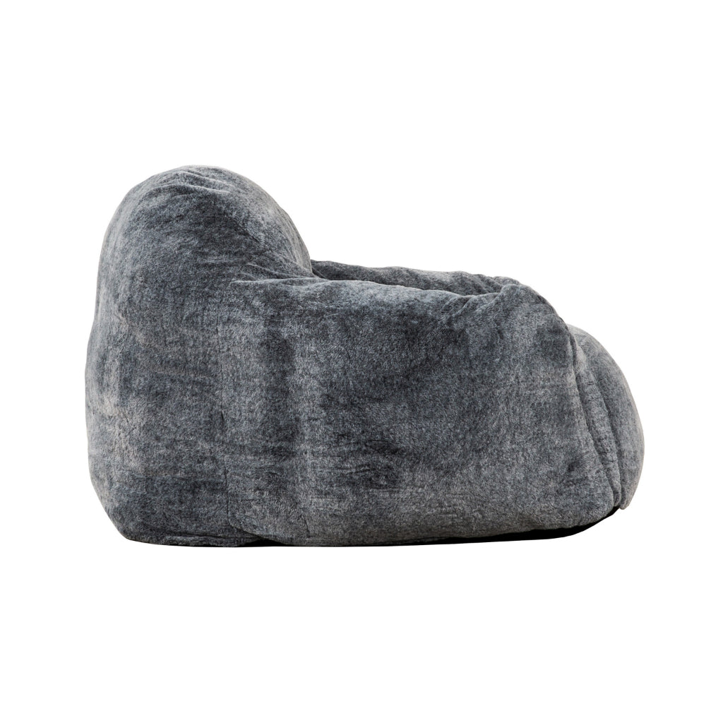 Benjara 45 Inch Bean Bag Chair, Memory Foam, Faux Rabbit Fur, Grayish Blue