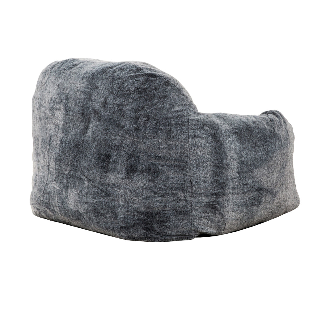Benjara 45 Inch Bean Bag Chair, Memory Foam, Faux Rabbit Fur, Grayish Blue