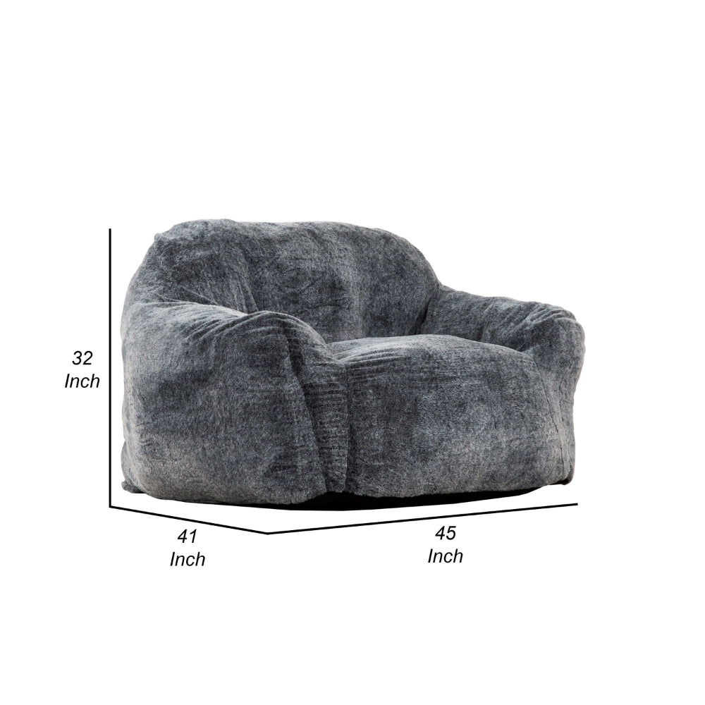Benjara 45 Inch Bean Bag Chair, Memory Foam, Faux Rabbit Fur, Grayish Blue