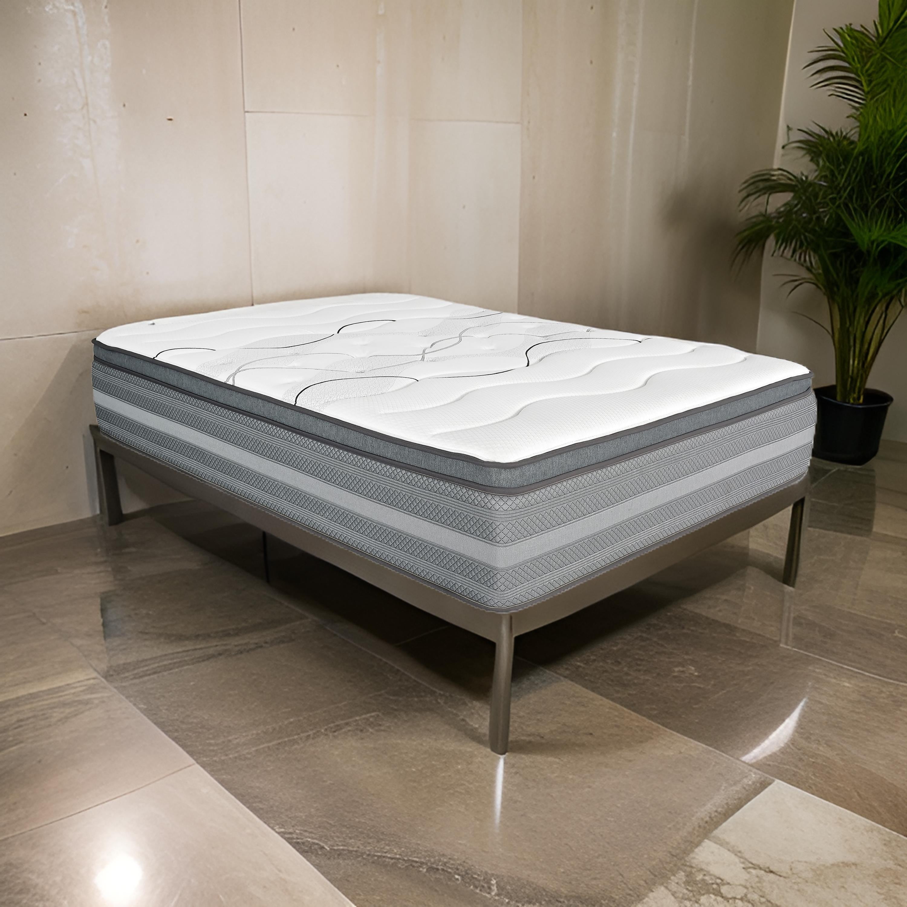 Benjara Dani 14 Inch California King Mattress, Pocket Coil Hybrid, Foam Layers