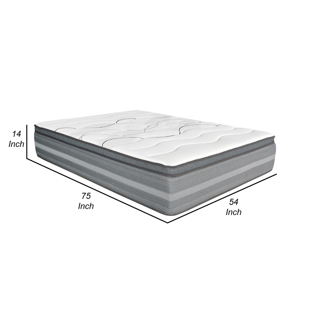 Benjara Dani 14 Inch Full Size Mattress, Pocket Coil Hybrid And Foam Layers