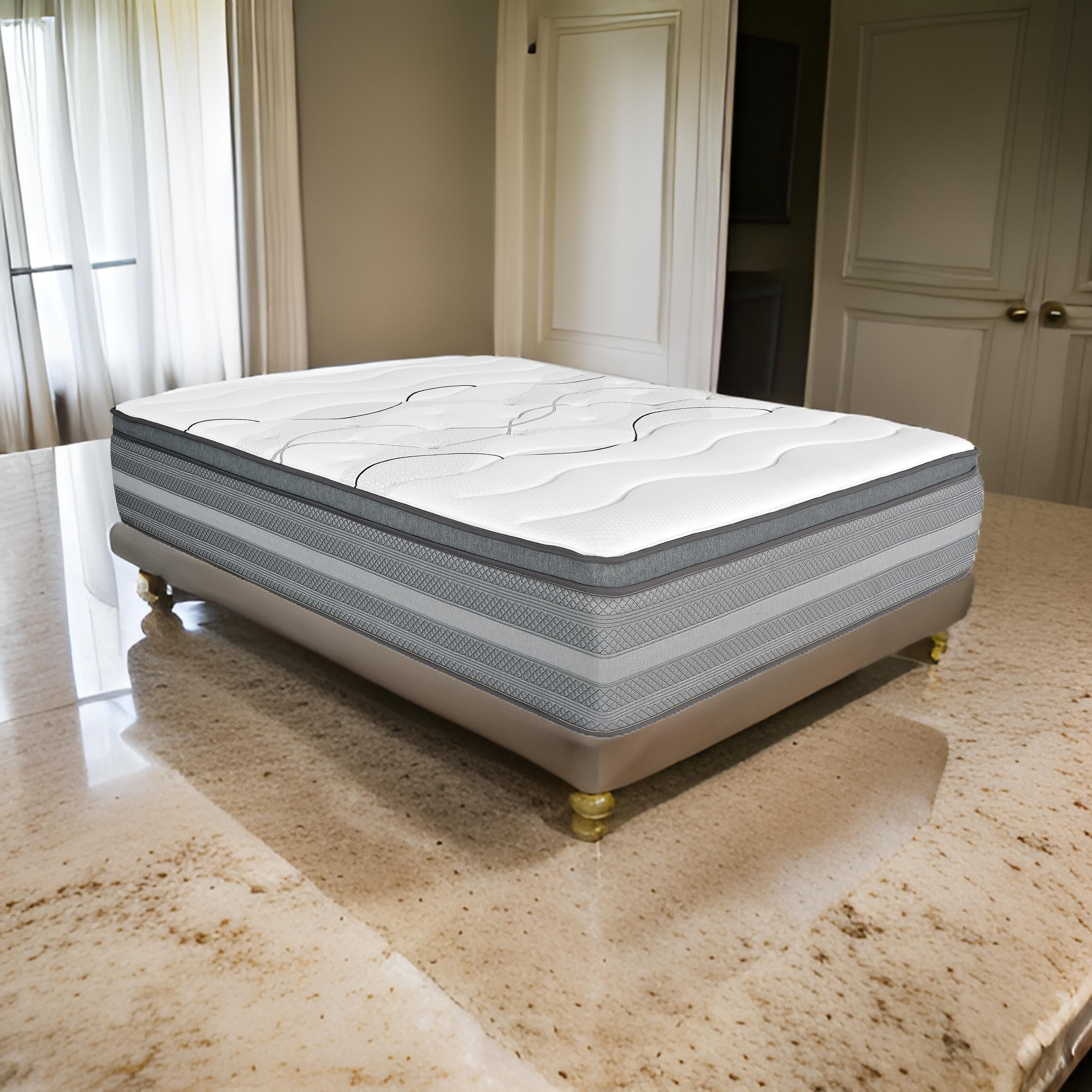 Benjara Dani 14 Inch Full Size Mattress, Pocket Coil Hybrid And Foam Layers