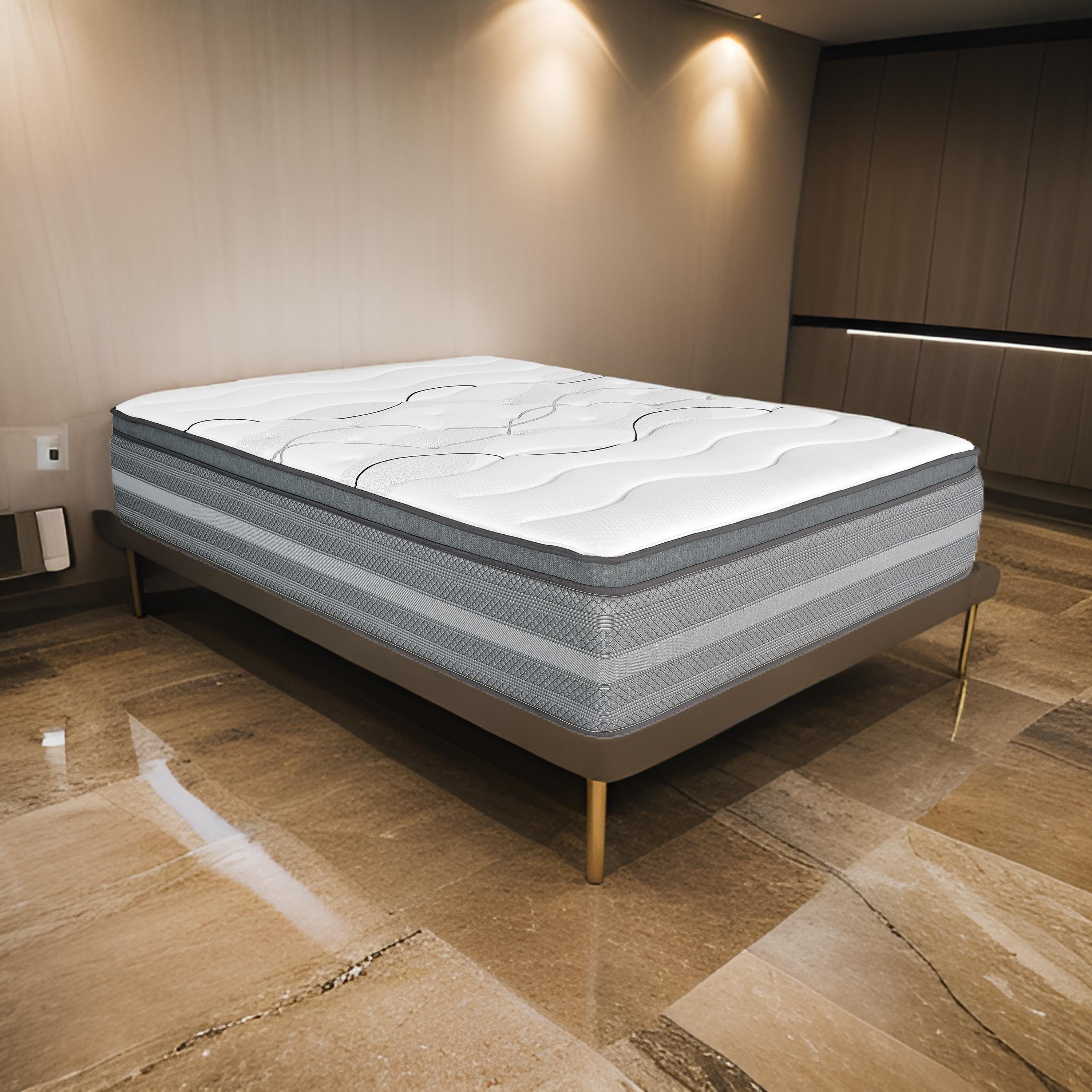 Benjara Dani 14 Inch King Size Mattress, Pocket Coil Hybrid And Foam Layers