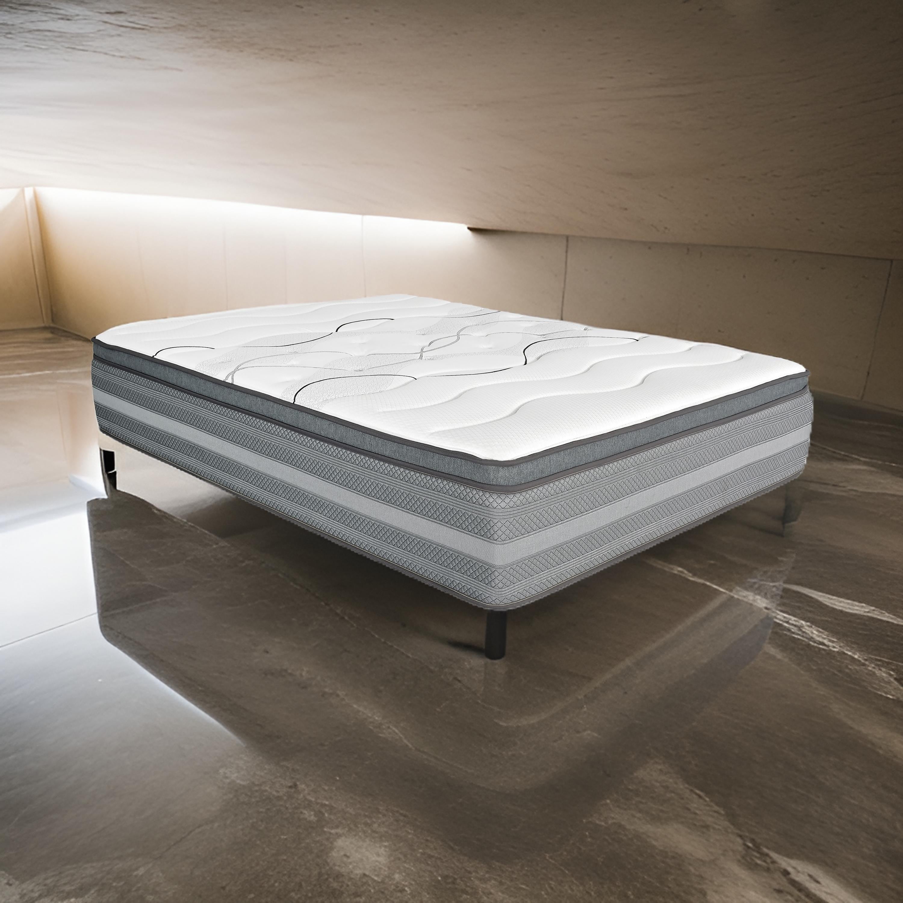 Benjara Dani 14 Inch Queen Size Mattress, Pocket Coil Hybrid And Foam Layers