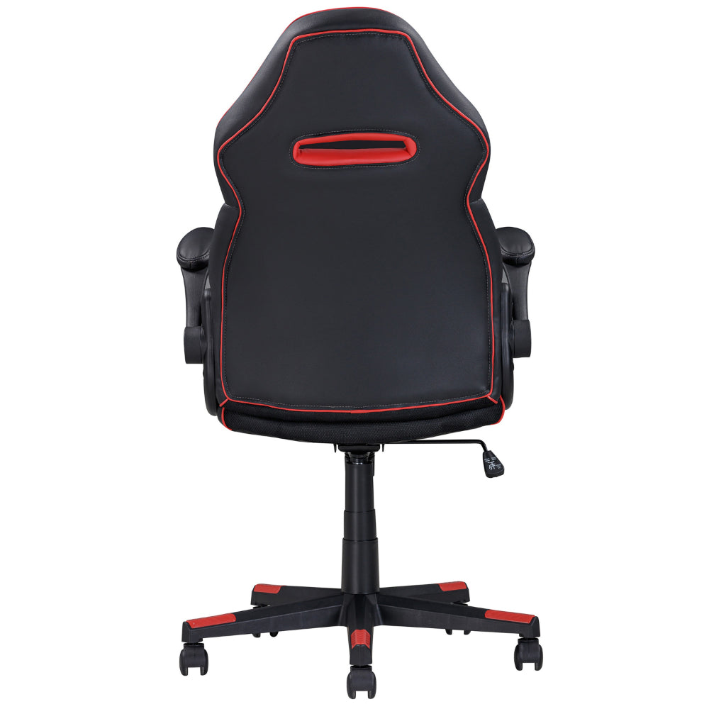 Benjara 28 Inch Office Gaming Chair, 360 Degree Swivel, Black, Red Faux Leather