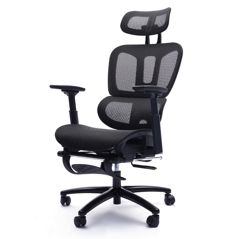 Benjara 26 Inch Office Chair, Reclining, Footrest, Caster Wheels, Black Mesh
