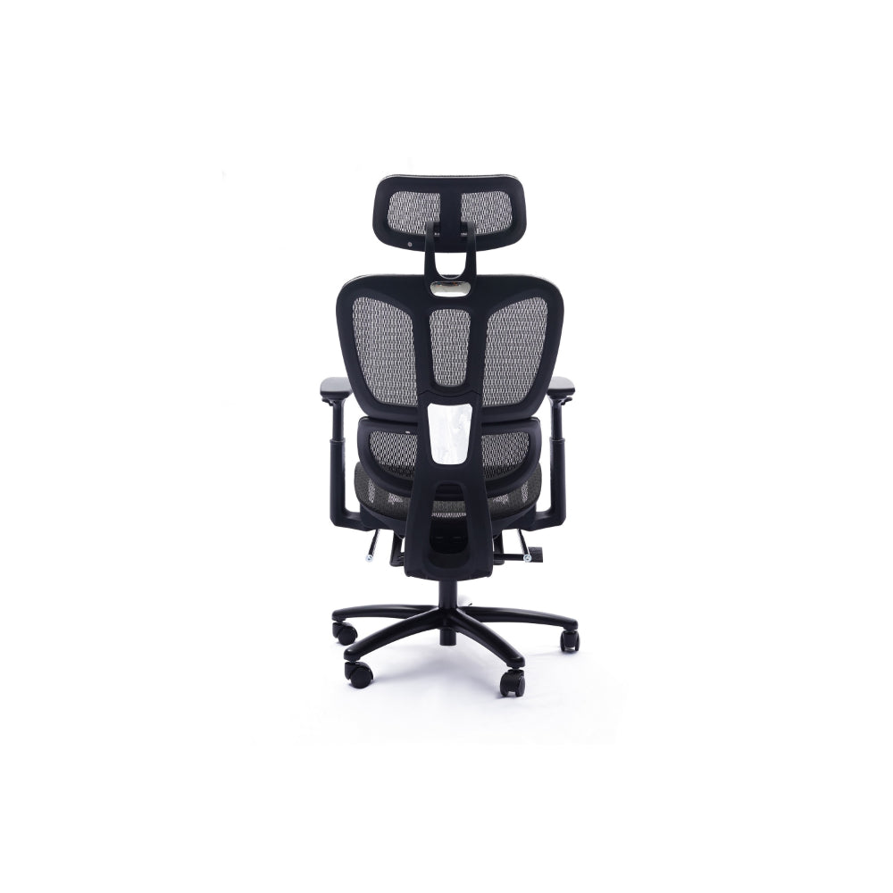 Benjara 26 Inch Office Chair, Reclining, Footrest, Caster Wheels, Black Mesh