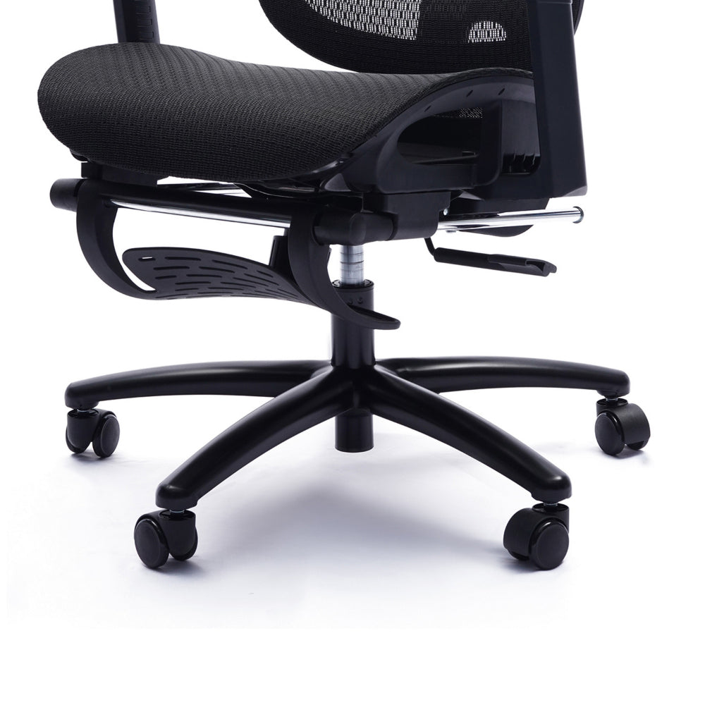 Benjara 26 Inch Office Chair, Reclining, Footrest, Caster Wheels, Black Mesh