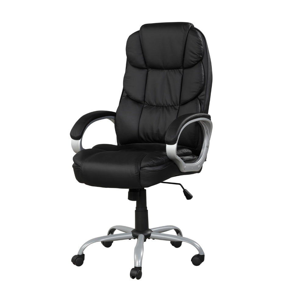Benjara 30 Inch Office Chair, 360 Degree Swivel, Cushioned Black Faux Leather