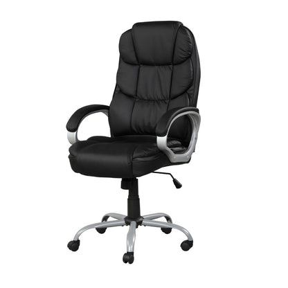 Benjara 30 Inch Office Chair, 360 Degree Swivel, Cushioned Black Faux Leather