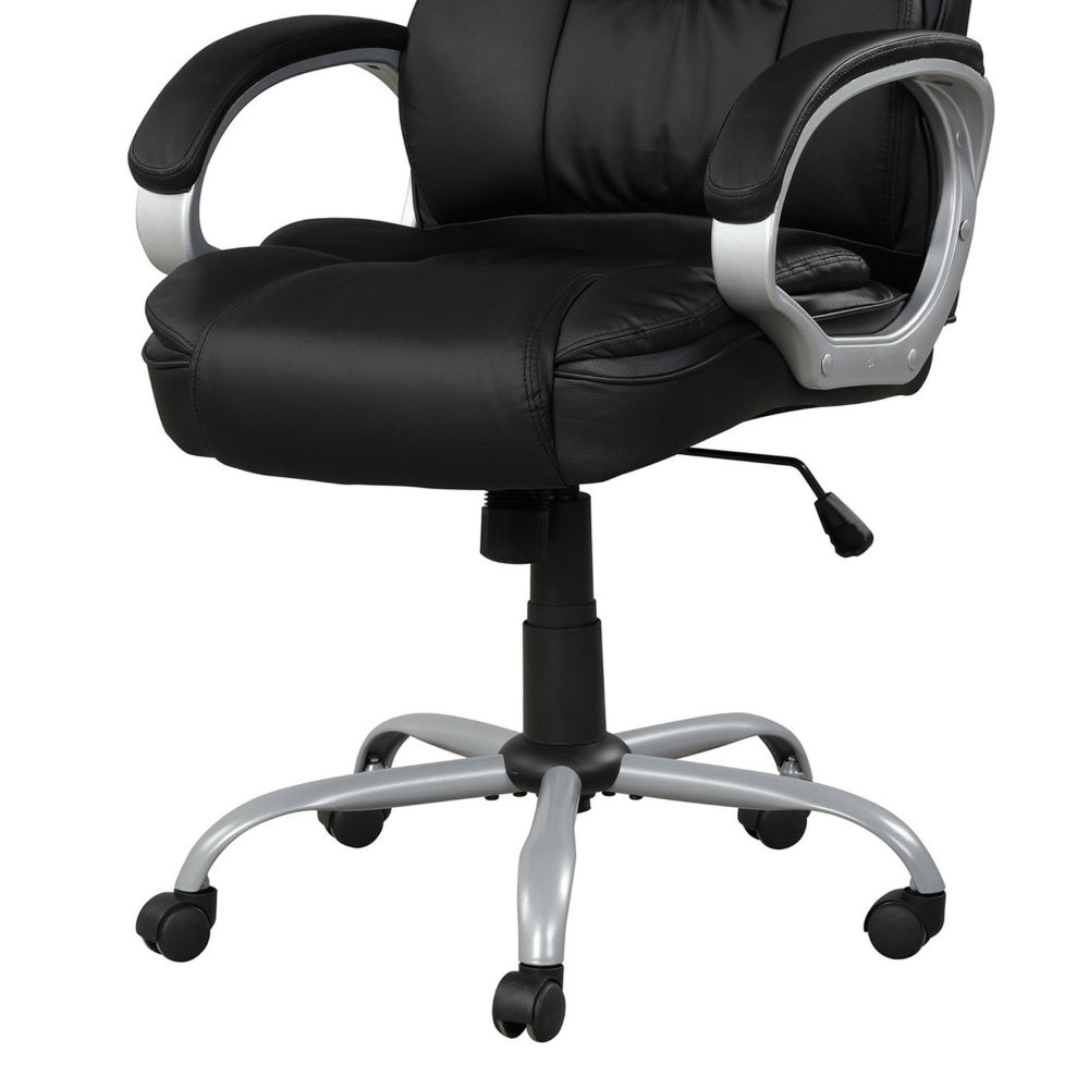 Benjara 30 Inch Office Chair, 360 Degree Swivel, Cushioned Black Faux Leather