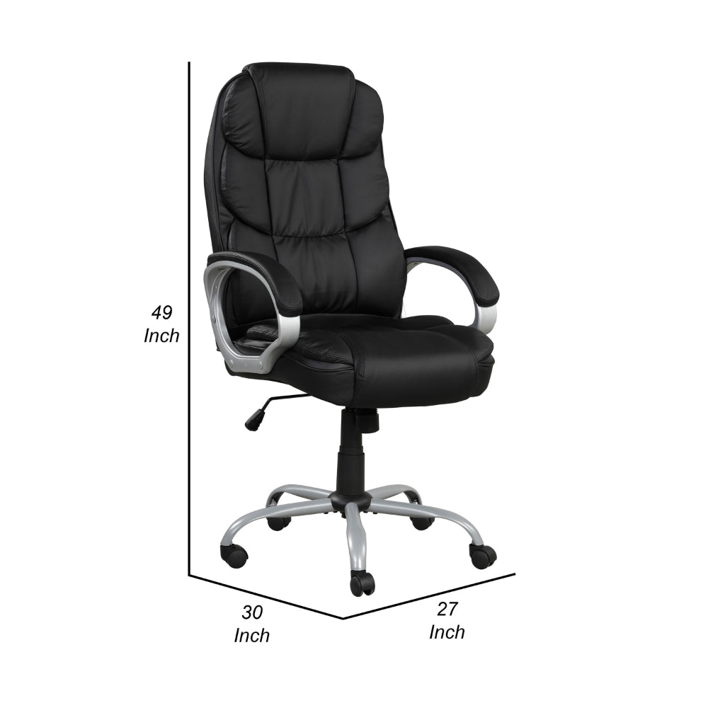 Benjara 30 Inch Office Chair, 360 Degree Swivel, Cushioned Black Faux Leather