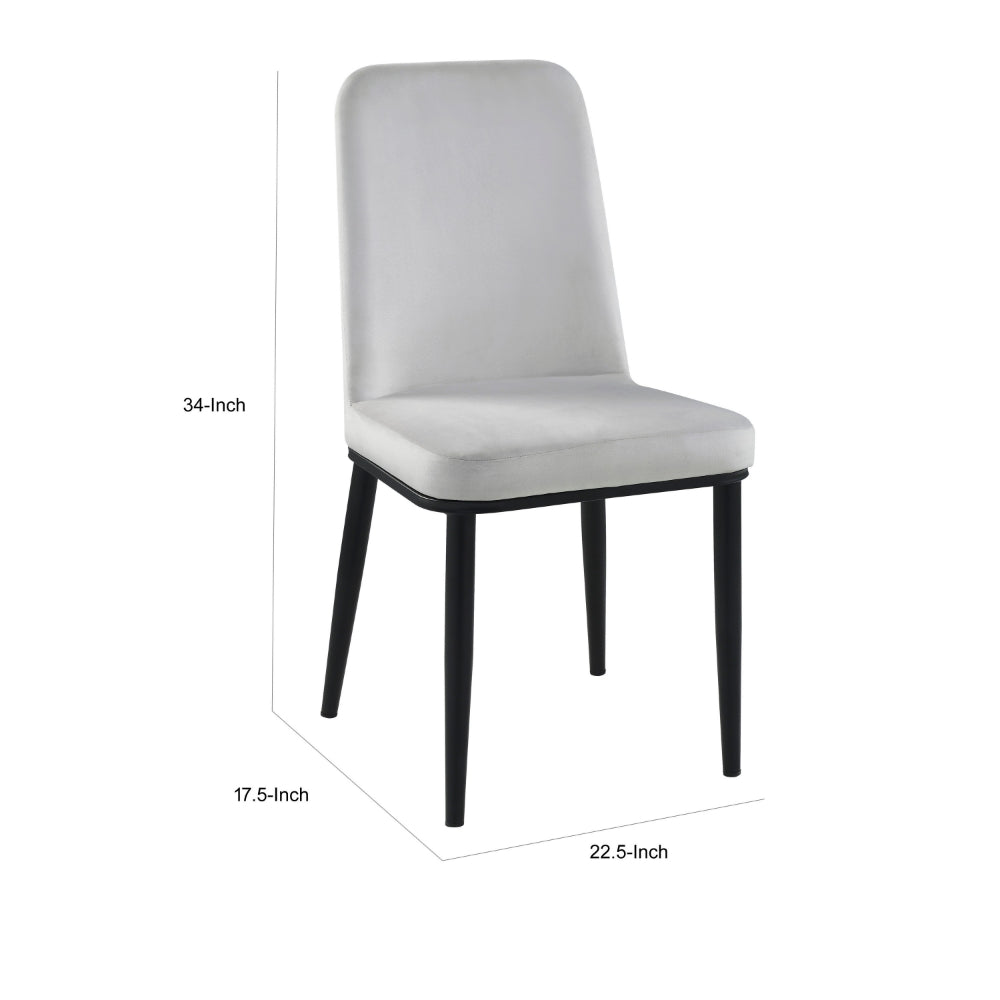 Benjara Lane 23 Inch Side Dining Chair, Gray Velvet, Armless, Black Metal, Set of 2