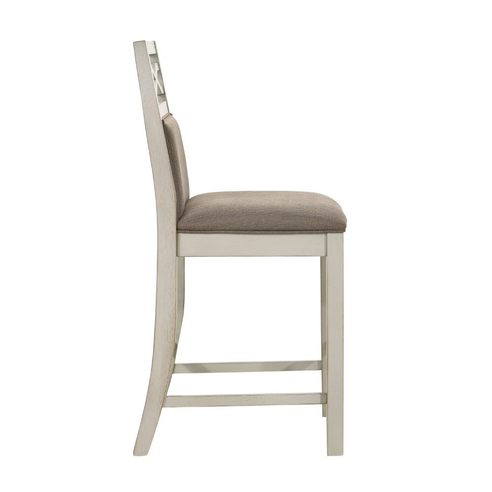 Benjara Marie 26 Inch Counter Height Chair, Khaki Fabric Seat, Back, Beige, Set of 2