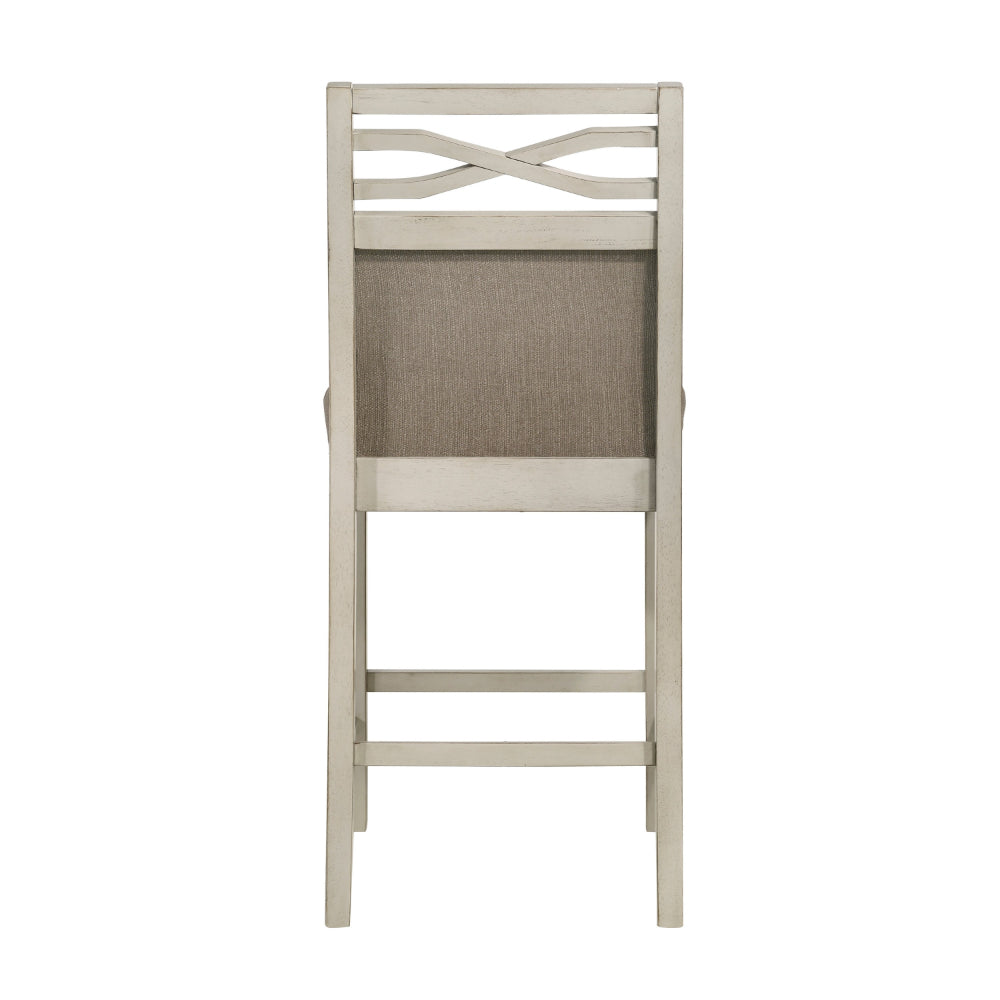 Benjara Marie 26 Inch Counter Height Chair, Khaki Fabric Seat, Back, Beige, Set of 2