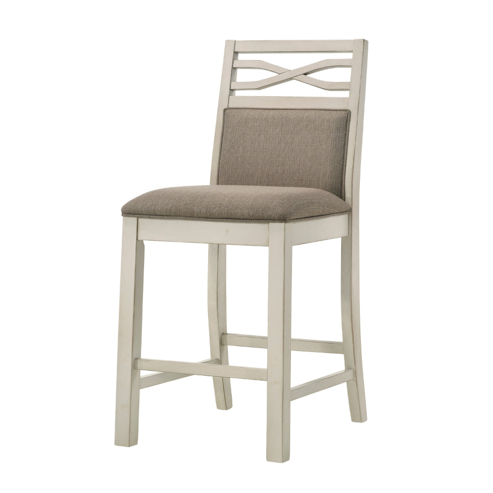 Benjara Marie 26 Inch Counter Height Chair, Khaki Fabric Seat, Back, Beige, Set of 2