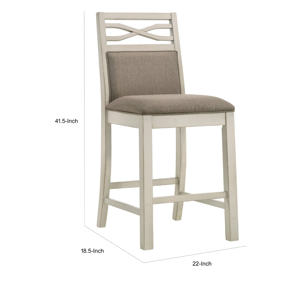 Benjara Marie 26 Inch Counter Height Chair, Khaki Fabric Seat, Back, Beige, Set of 2