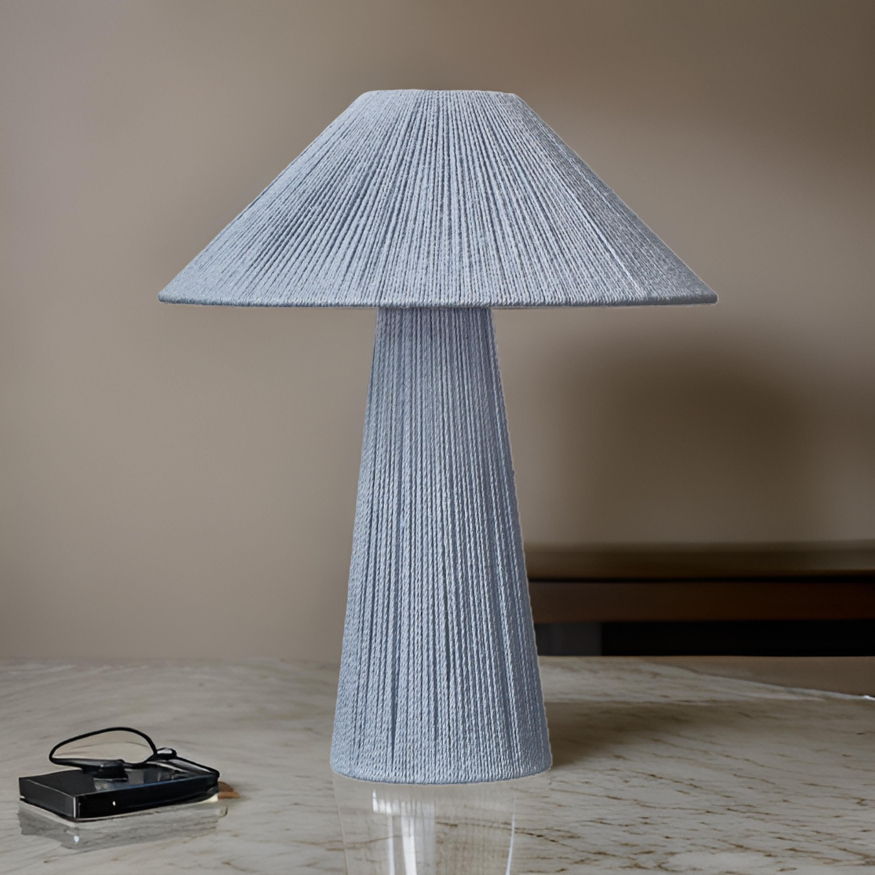 Benjara Liya 18 Inch Table Lamp, Cone Shade And Tapered Base, Textured Blue Finish