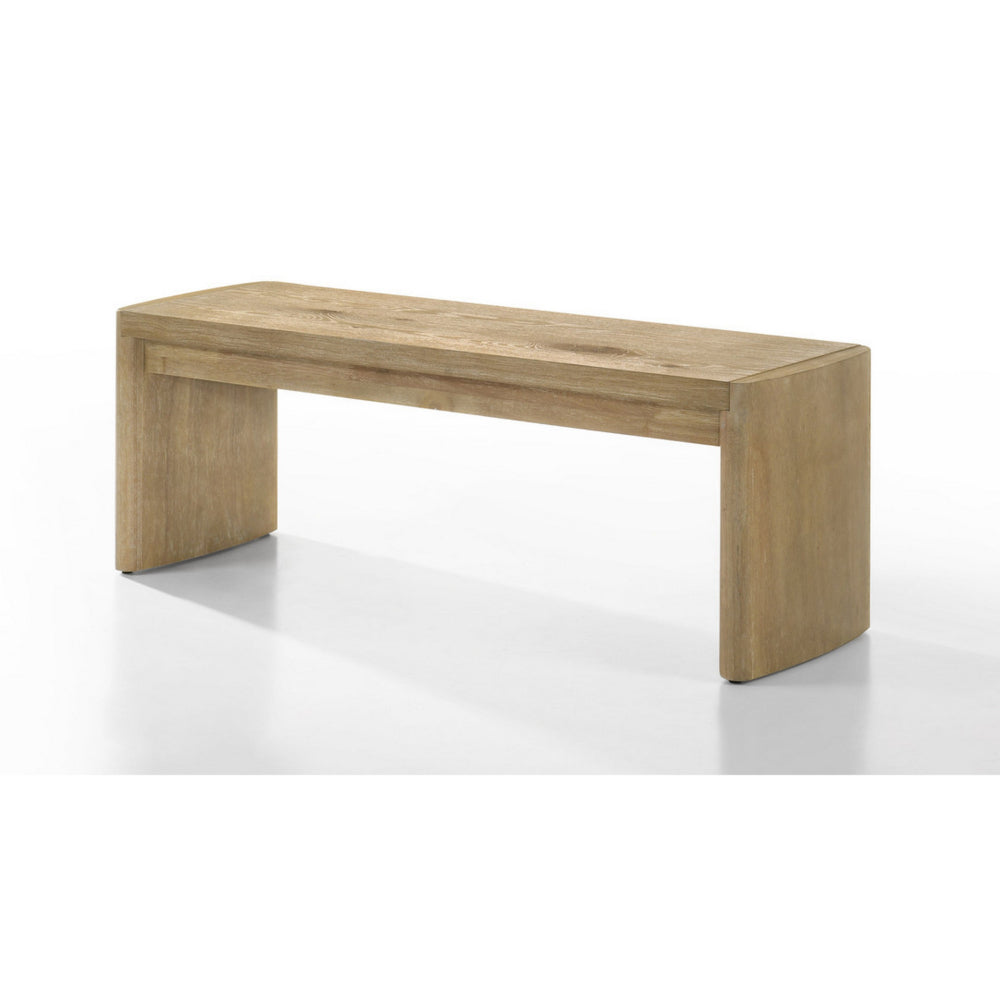 Benjara Meni 51 Inch Wide Dining Bench, Panel Legs, Oak Brown Solid Wood