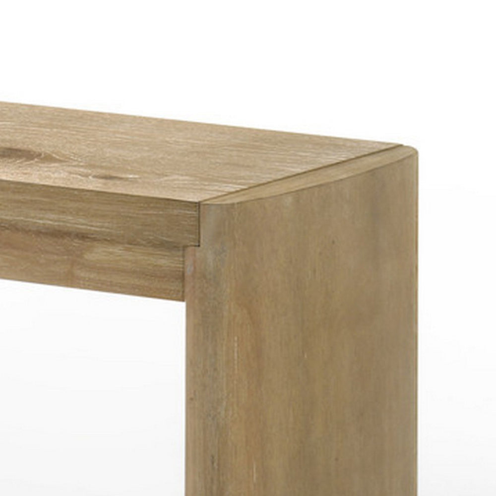 Benjara Meni 51 Inch Wide Dining Bench, Panel Legs, Oak Brown Solid Wood