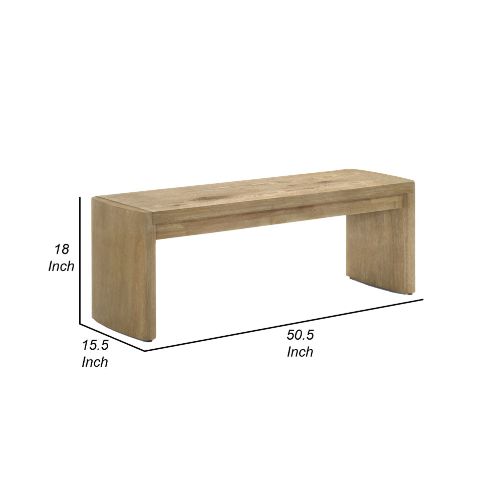 Benjara Meni 51 Inch Wide Dining Bench, Panel Legs, Oak Brown Solid Wood