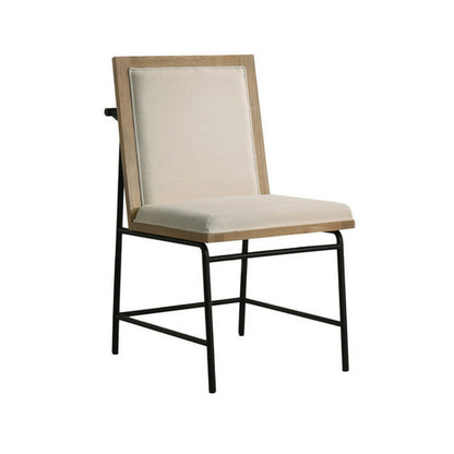 Benjara Tory 25 Inch Dining Chair Set of 2, Cream Fabric, Brown Wood, Black Metal