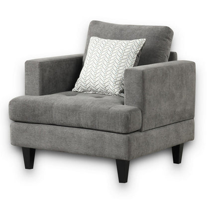 Benjara Lae 35 Inch Sofa Chair, 1 Throw Pillow, Tufted, Gray Chenille Upholstery