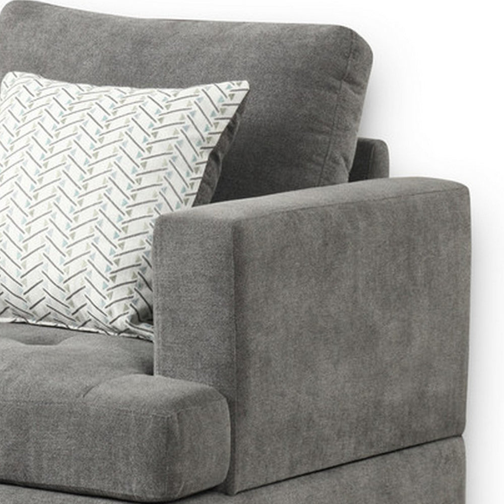 Benjara Lae 35 Inch Sofa Chair, 1 Throw Pillow, Tufted, Gray Chenille Upholstery