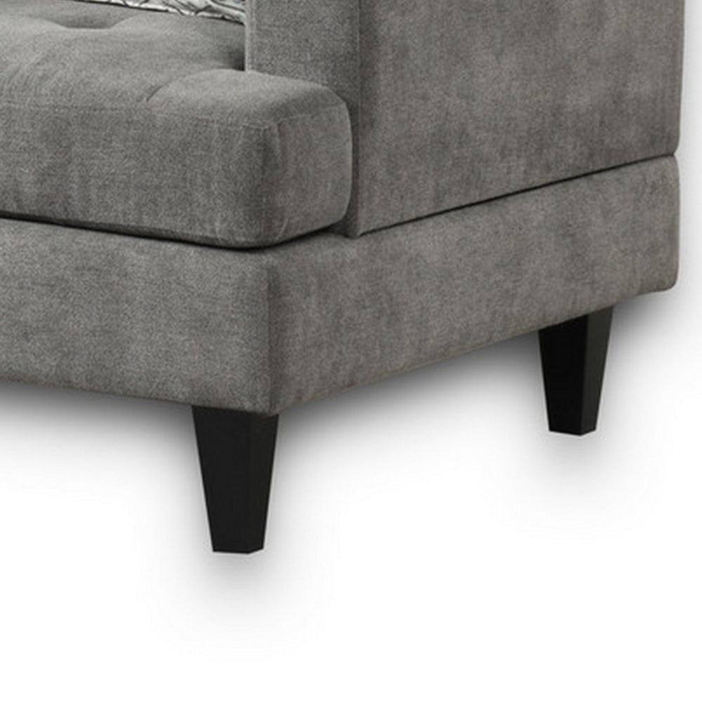 Benjara Lae 35 Inch Sofa Chair, 1 Throw Pillow, Tufted, Gray Chenille Upholstery