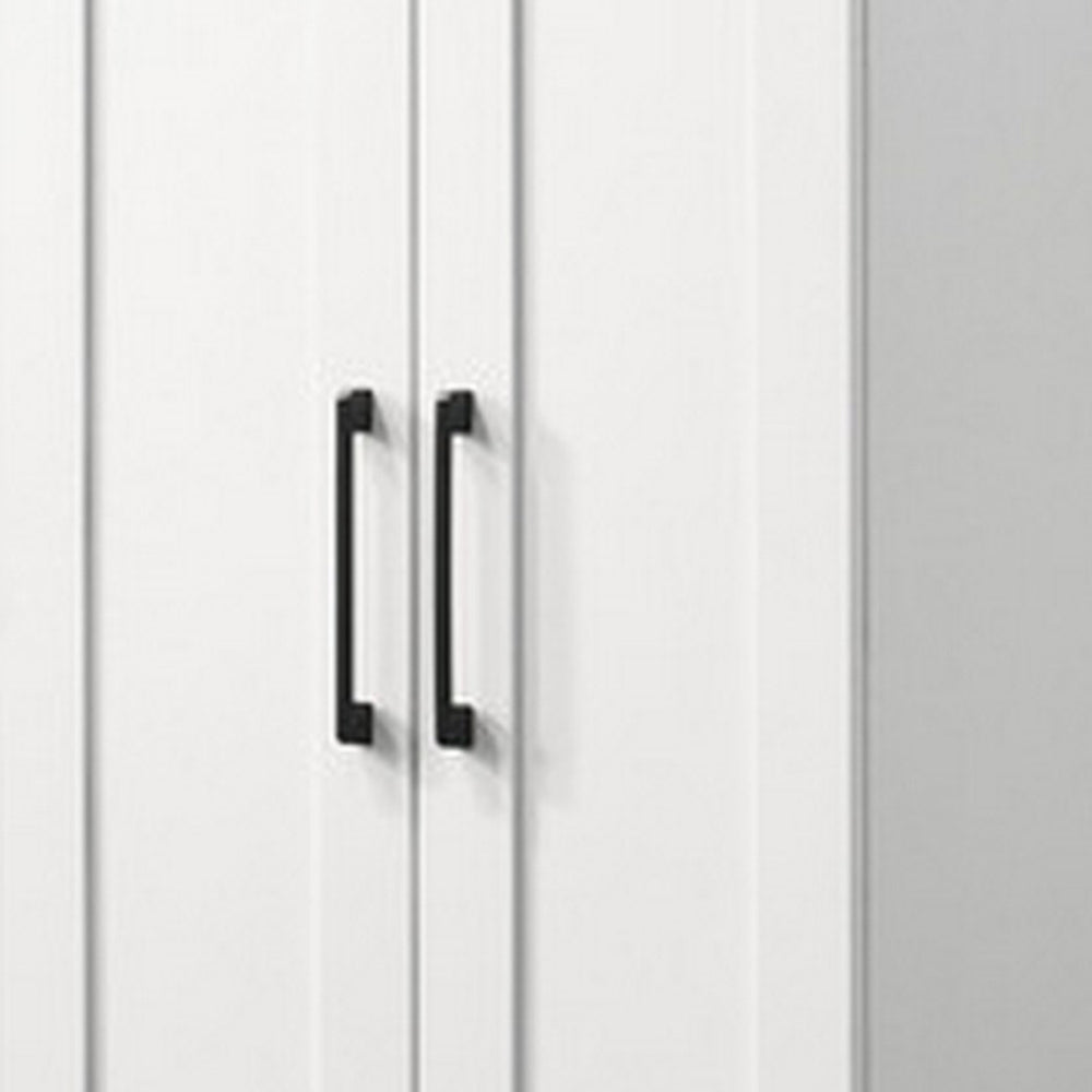 Benjara Lyn 71 Inch Storage Cabinet Wardrobe, Framed Panel Doors, White Engineered Wood