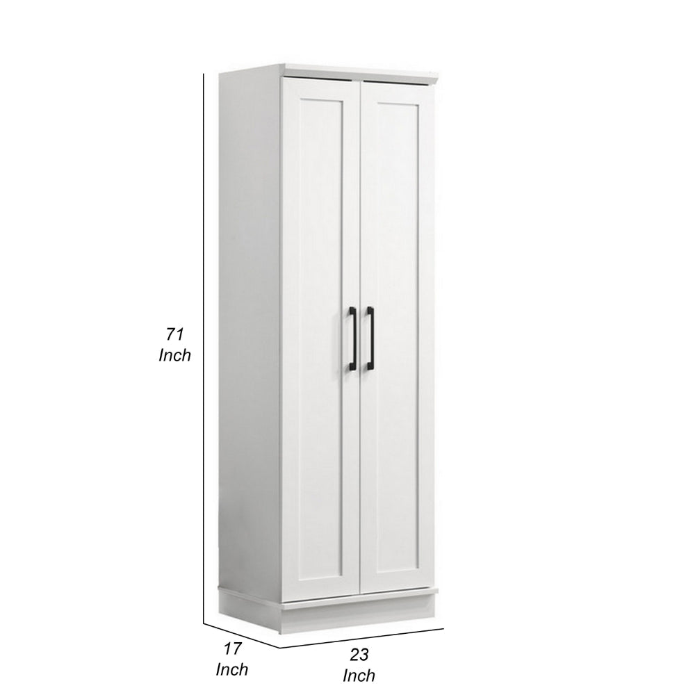 Benjara Lyn 71 Inch Storage Cabinet Wardrobe, Framed Panel Doors, White Engineered Wood
