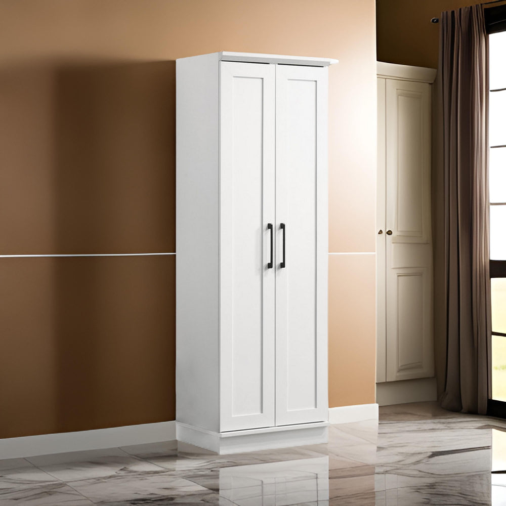 Benjara Lyn 71 Inch Storage Cabinet Wardrobe, Framed Panel Doors, White Engineered Wood