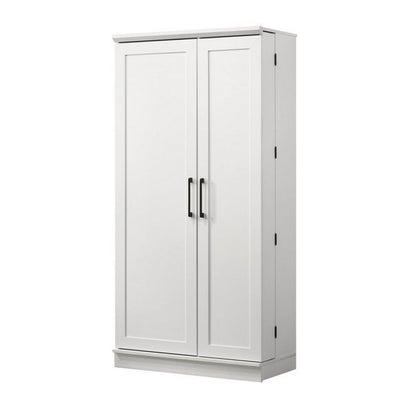 Benjara Coe 71 Inch Storage Cabinet Wardrobe with Swing Out Door, White Solid Wood