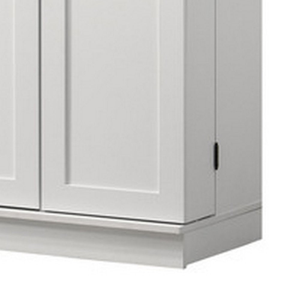 Benjara Coe 71 Inch Storage Cabinet Wardrobe with Swing Out Door, White Solid Wood