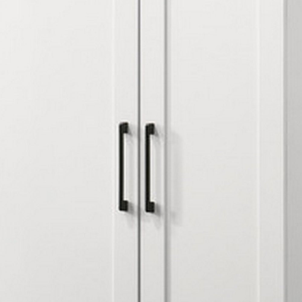 Benjara Coe 71 Inch Storage Cabinet Wardrobe with Swing Out Door, White Solid Wood