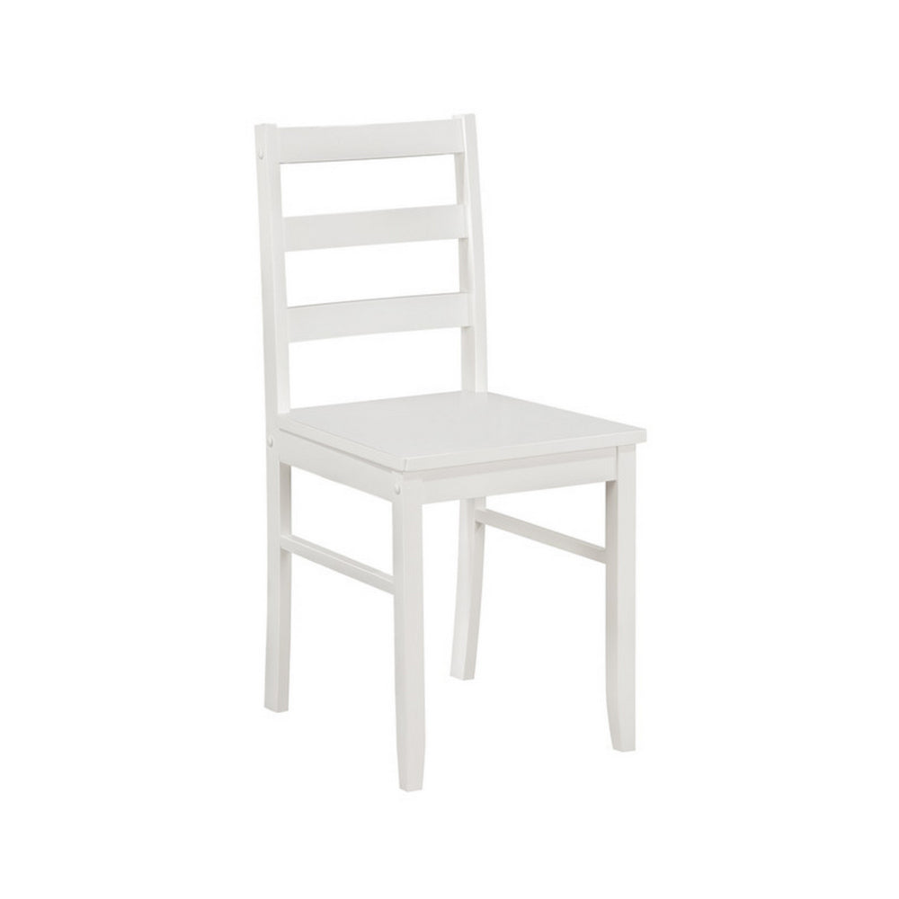 Benjara Lav 5 Piece Dining Table And 4 Chair Set, Open Backs, White Solid Wood