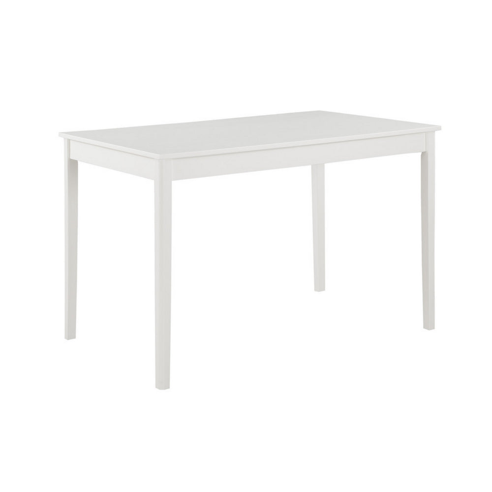 Benjara Lav 5 Piece Dining Table And 4 Chair Set, Open Backs, White Solid Wood