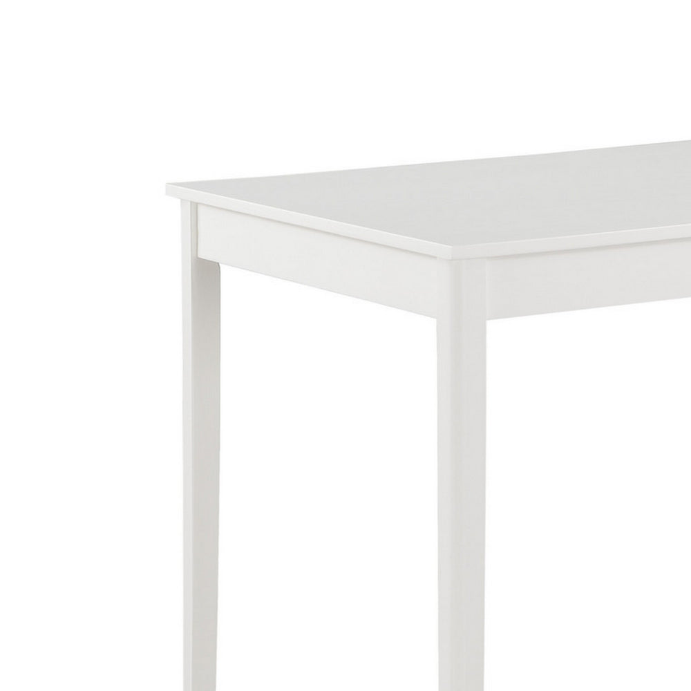Benjara Lav 5 Piece Dining Table And 4 Chair Set, Open Backs, White Solid Wood