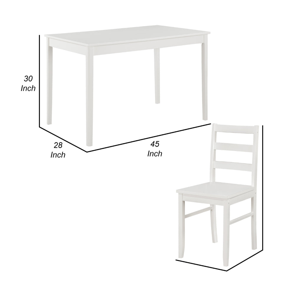 Benjara Lav 5 Piece Dining Table And 4 Chair Set, Open Backs, White Solid Wood