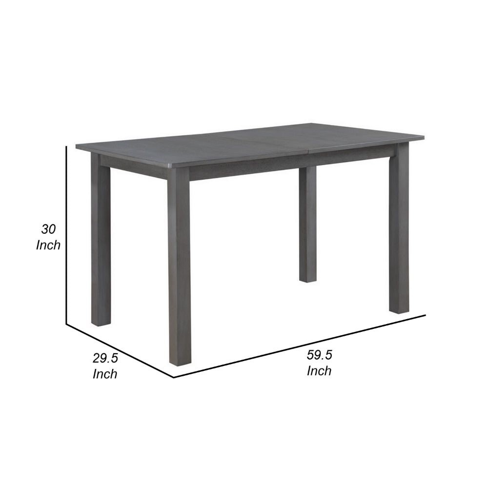 Benjara Lisle 48-60 Inch Extendable Dining Table, Rectangular Top, Gray Solid Wood