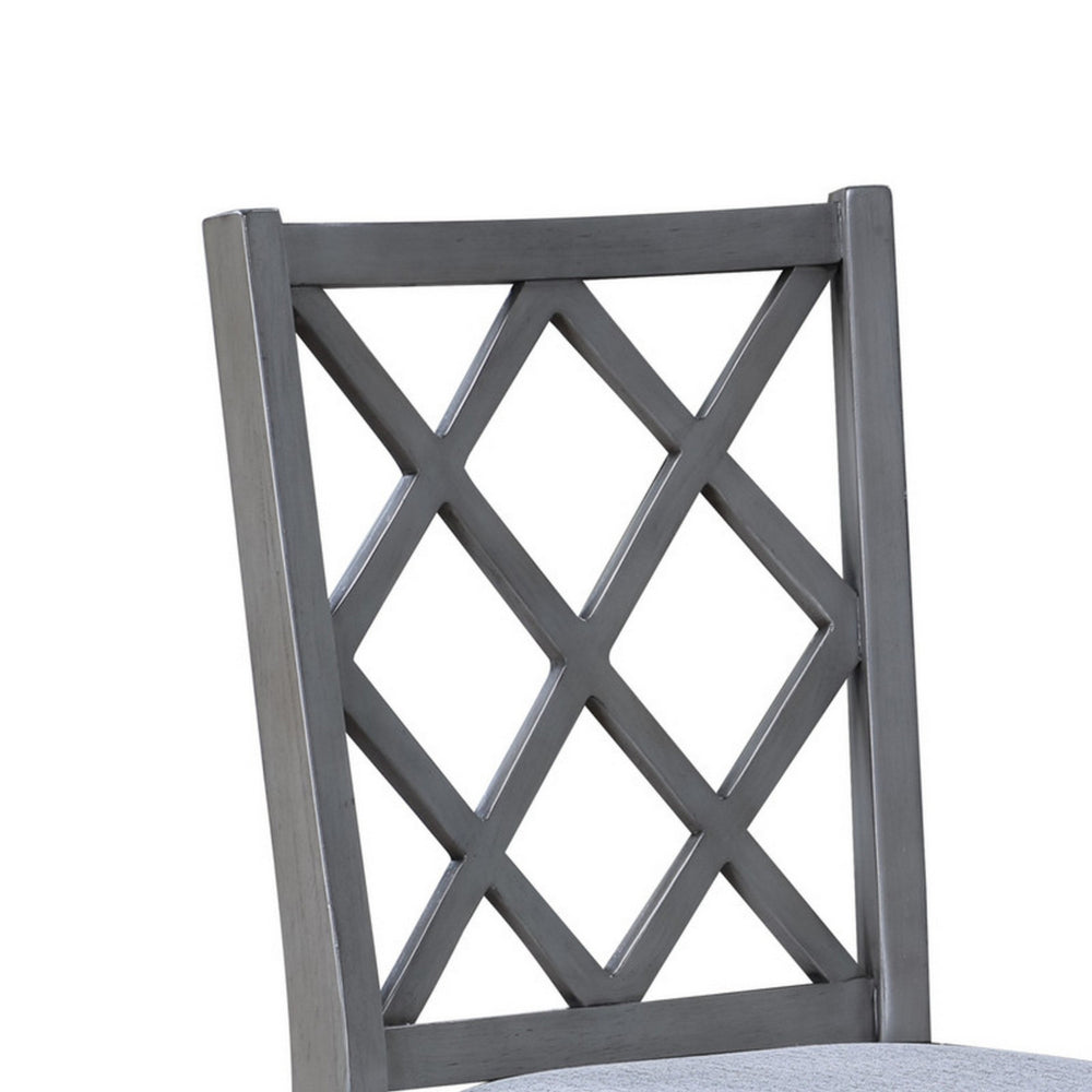 Benjara Lisle 21 Inch Dining Chair Set of 2, Cushioned, Cross Back, Gray Solid Wood