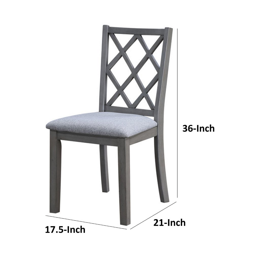 Benjara Lisle 21 Inch Dining Chair Set of 2, Cushioned, Cross Back, Gray Solid Wood