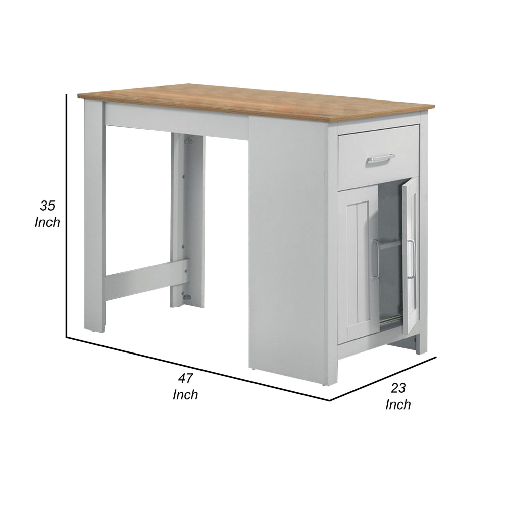 Benjara Lon 47 Inch Counter Height Kitchen Island Dining Table, White, Brown