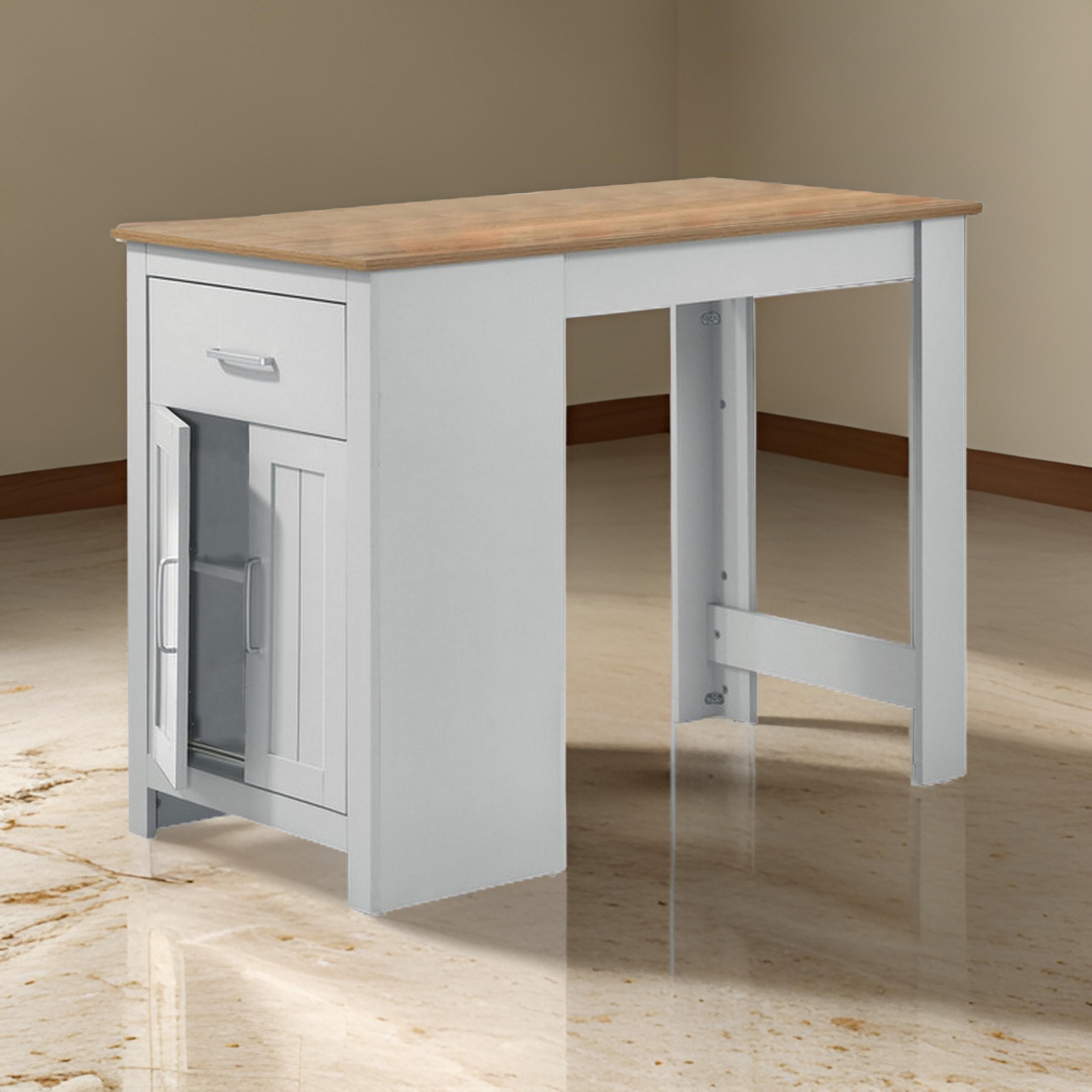 Benjara Lon 47 Inch Counter Height Kitchen Island Dining Table, White, Brown