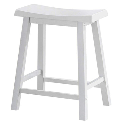 Benjara Lon 24 Inch Counter Height Stool Set of 2, Backless Saddle Seat, White Wood