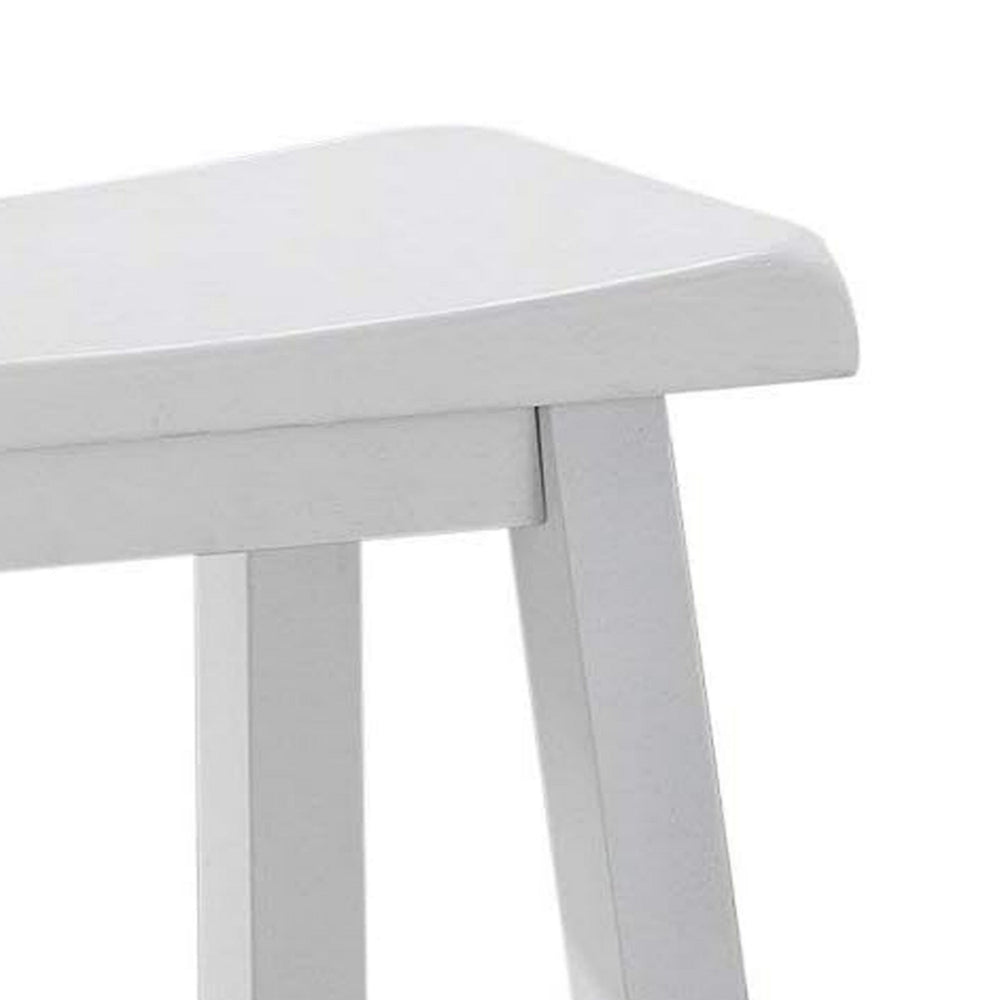 Benjara Lon 24 Inch Counter Height Stool Set of 2, Backless Saddle Seat, White Wood
