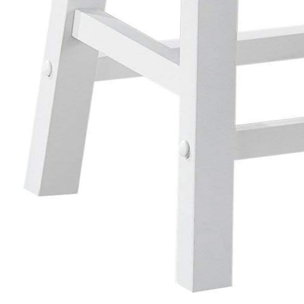 Benjara Lon 24 Inch Counter Height Stool Set of 2, Backless Saddle Seat, White Wood
