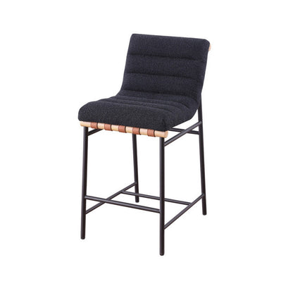 Benjara Kive 24 Inch Counter Height Stool Chair, Black Boucle Channel Tufted Seat, Steel