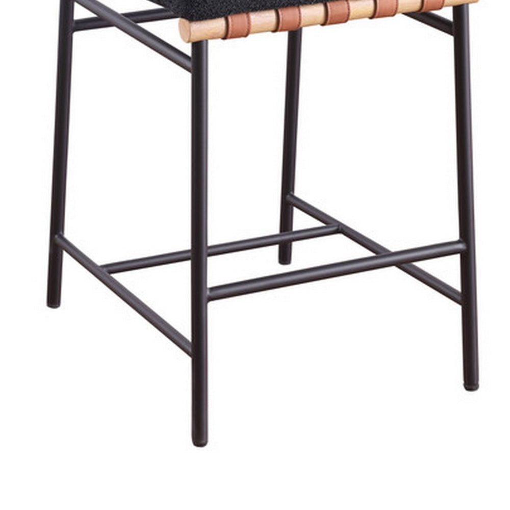 Benjara Kive 24 Inch Counter Height Stool Chair, Black Boucle Channel Tufted Seat, Steel